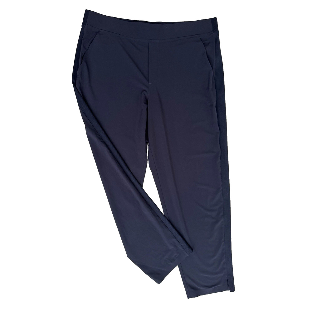 Athleta Brooklyn Ankle Pants 16 Navy Blue Mid-Rise Stretch Waist Pockets Tapered